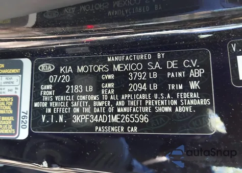 2021 Kia Forte Gt-Line from USA, damaged, VIN 3KPF34AD1ME265596